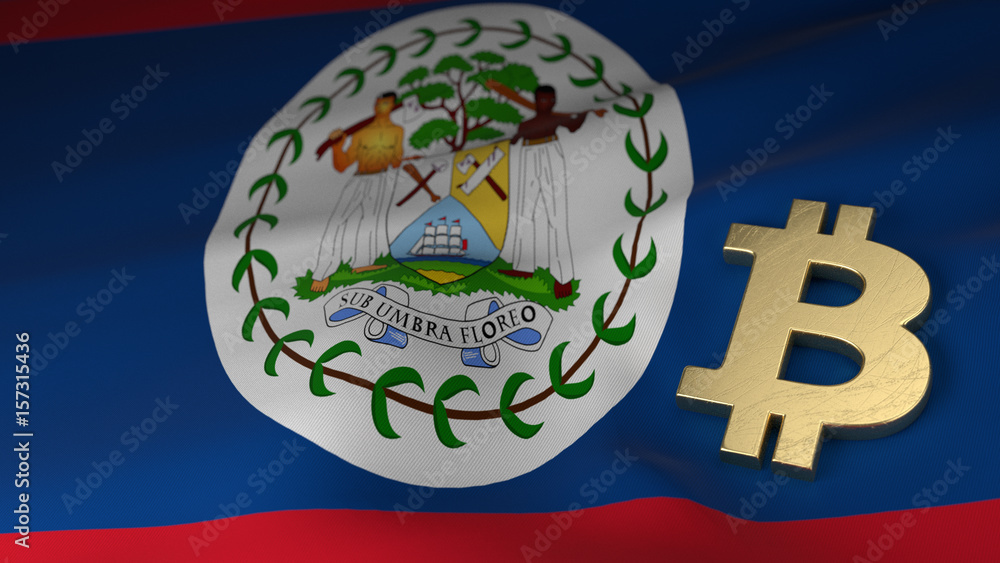 Fototapeta premium Bitcoin Currency Symbol on Flag of Belize