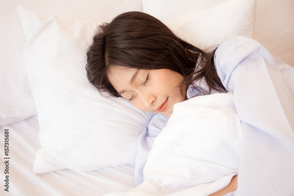 Beautiful young asian woman sleep on the bed, woman sleeping concept, 20s year old.