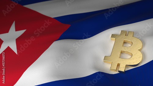 Bitcoin Currency Symbol on Flag of Cuba