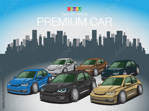 Fototapeta Naklejka Na Ścianę i Meble -  The Colorful Type Of Vehicle PREMIUM CAR Created vector art image illustration