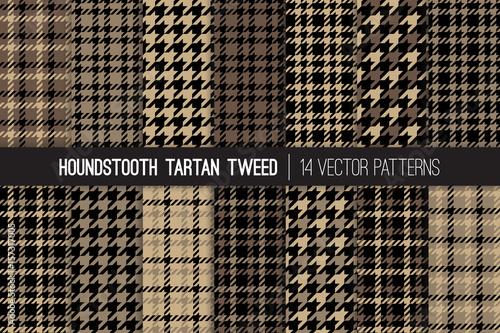 Brown Houndstooth Tartan Tweed Vector Patterns. Men's Fall or Winter Fashion. Father's Day Background. Traditional Formal Dogs-tooth Check Fabric Textures. Pattern Tile Swatches Included photo