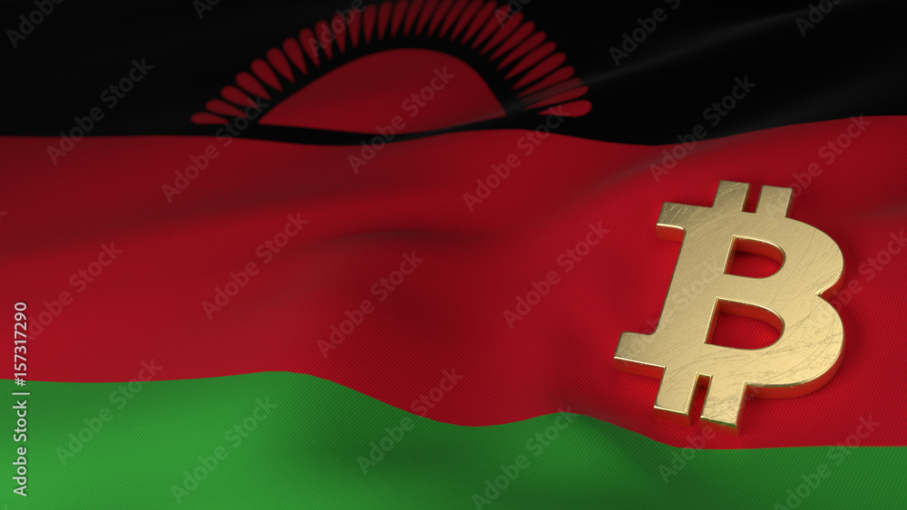 Naklejka premium Bitcoin Currency Symbol on Flag of Malawi