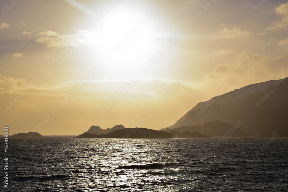 Dramatic sunset over Lofoten Islands, Norway Dramatic sunset over Lofoten Islands, Norway