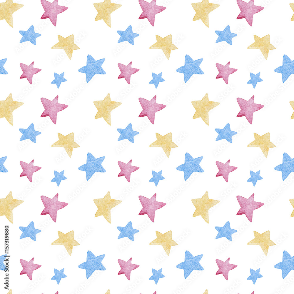 Watercolor illustrations of stars. Cute seamless pattern. Watercolor illustrations of stars. Cute seamless pattern.