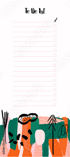 Hand drawn creative, abstract vector to do list template. 