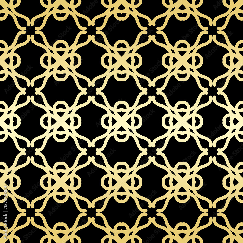 Fototapeta premium Ornamental wallpaper, vector luxury background. Vintage floral pattern on black with golden gradient.