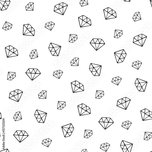 Diamond seamless pattern. Black hand drawn diamonds on white background