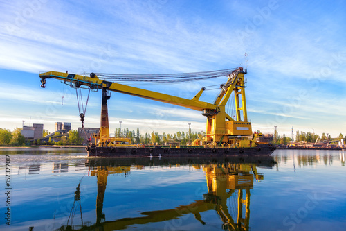 Huge floating crane at work in port of Gdansk, Poland.