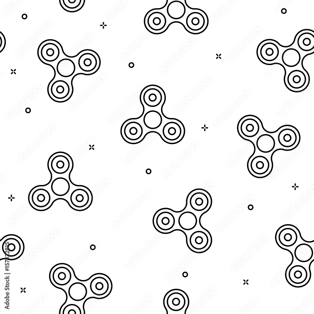 Simple black line fidget spinner seamless pattern toy vector