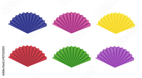 Set of vector colorful paper fans isolated on white background