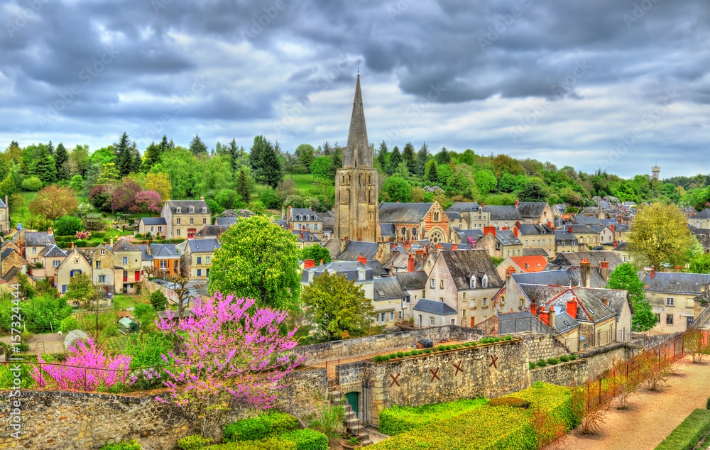 View of Langeais town with St. Jean Baptiste Church. France, the Loire Valley