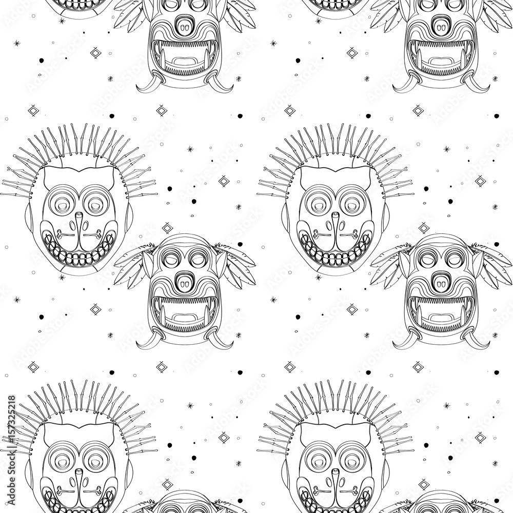 Seamless outline tribal mask pattern 29