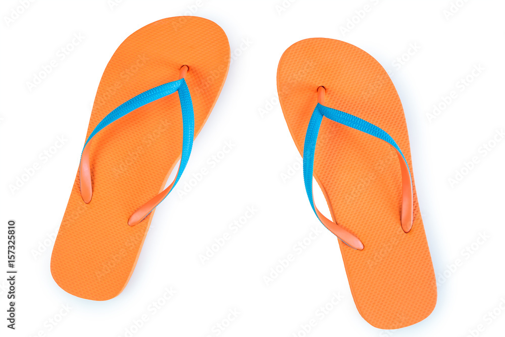 Orange Flip Flops Isolated On White Background. Top View Orange Flip Flops Isolated On White Background. Top View