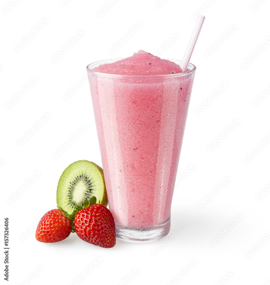 Kiwi Strawberry Smoothie or Shake on White Background Kiwi Strawberry Smoothie or Shake on White Background