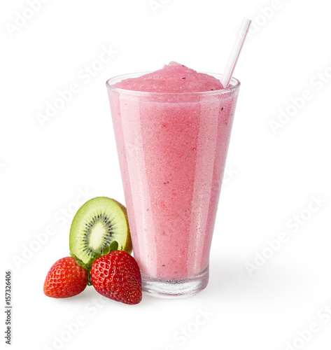 Kiwi Strawberry Smoothie or Shake on White Background