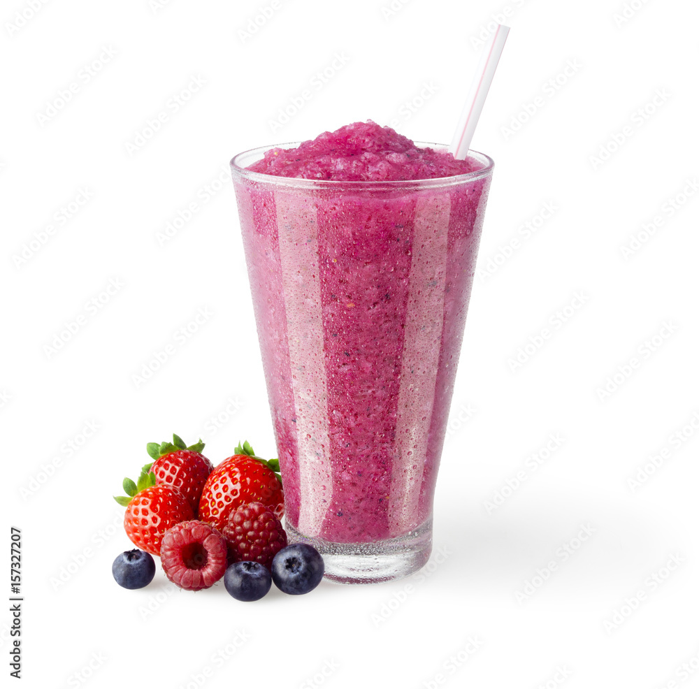 Berry Smoothie or Shake with Straw on White Background Berry Smoothie or Shake with Straw on White Background