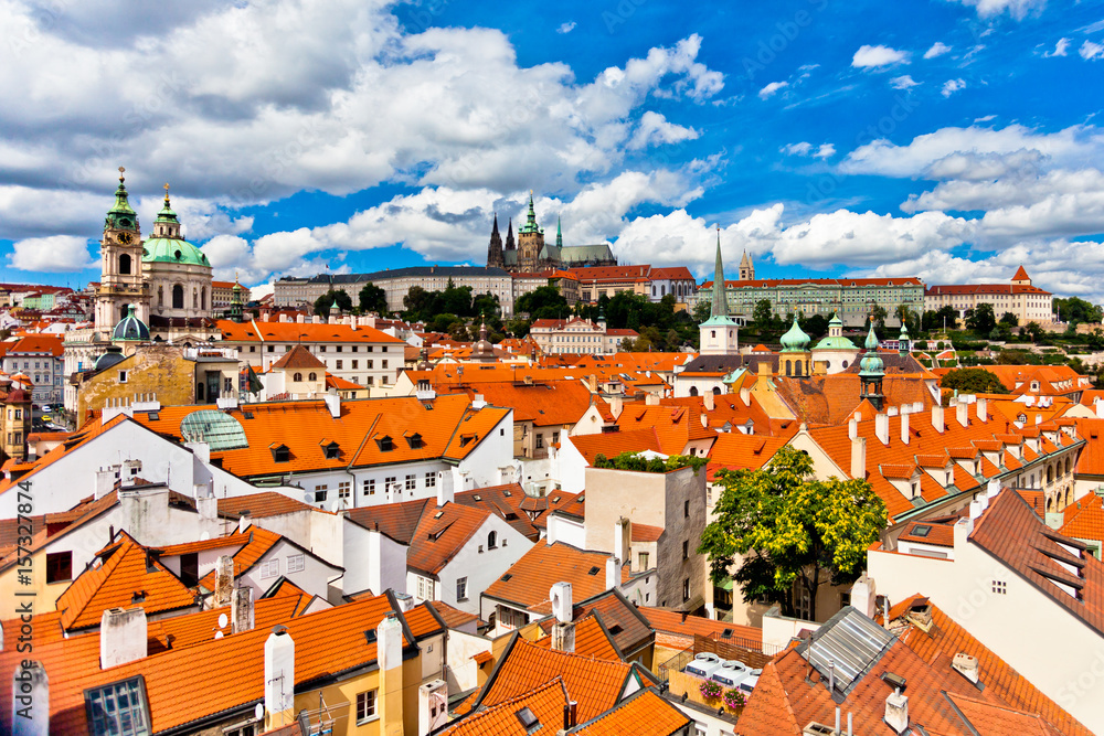 View of the Prague Castle and the Mala Strana district in Prague, Czech Republic.