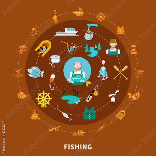 Fishing Icons Round Composition