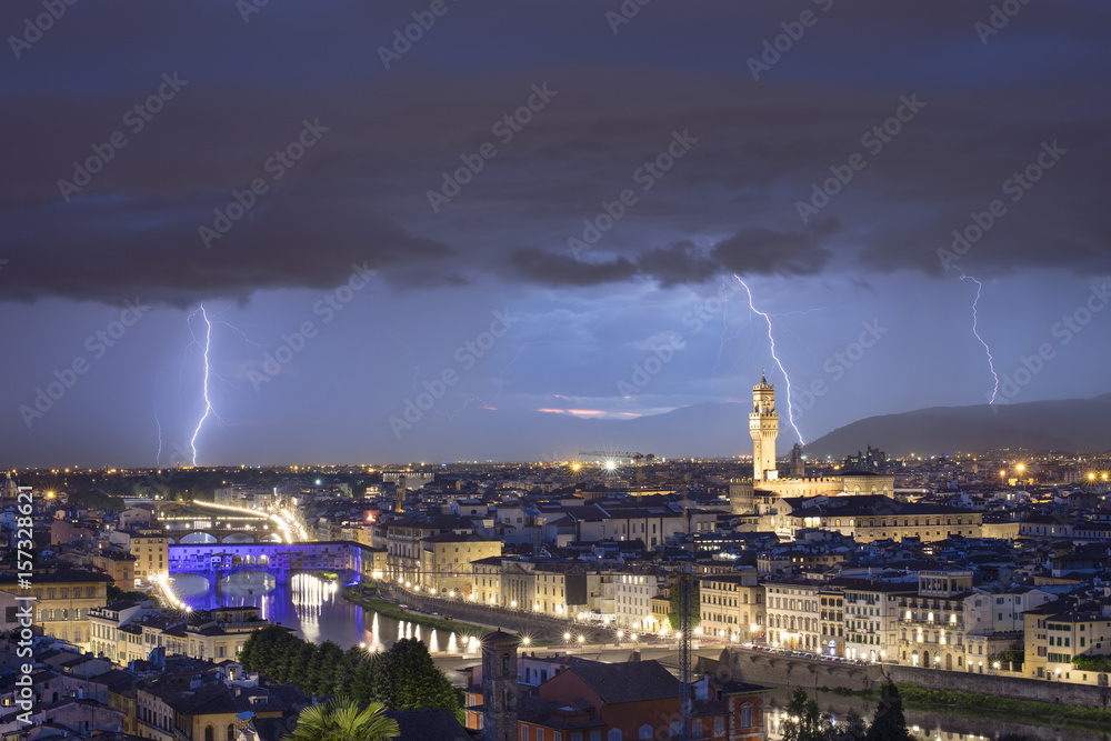 night flashes and storm in Florence in Italy