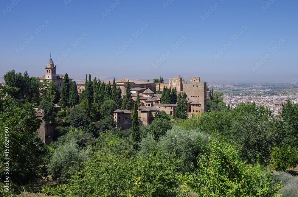 General view of medieval Alcazaba fortress of Alhambra, from Generalife. Alhambra de Granada complex, Spain General view of medieval Alcazaba fortress of Alhambra, from Generalife. Alhambra de Granada complex, Spain