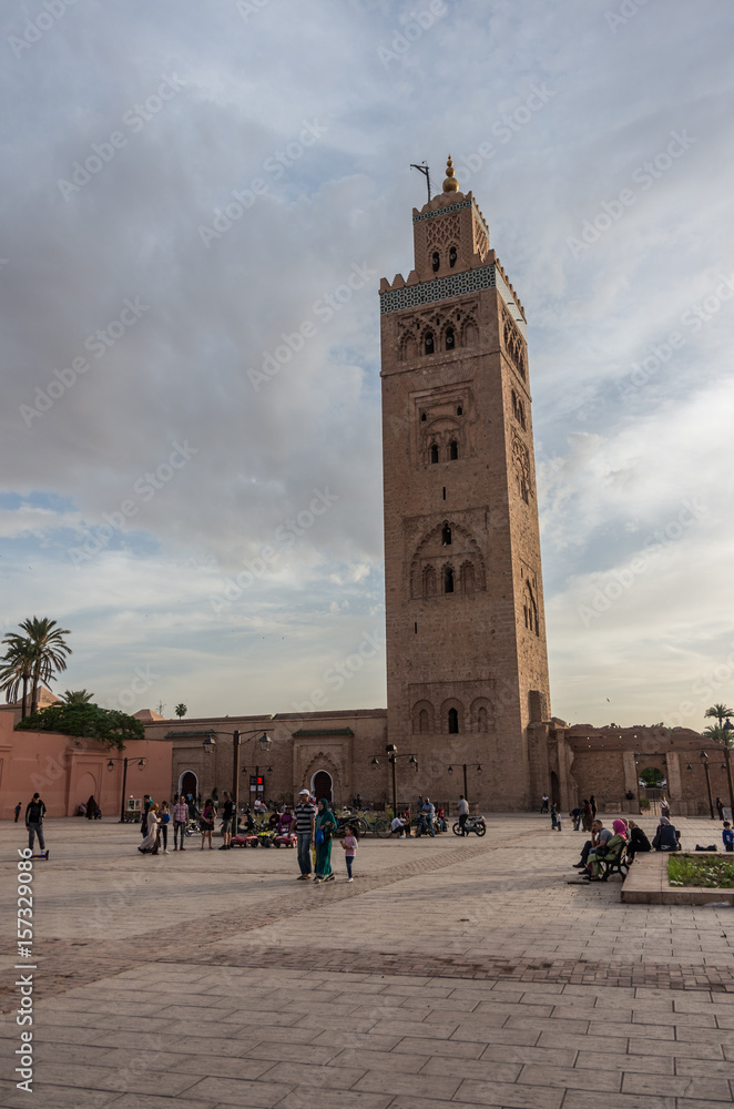 View at the Koutoubia Mosque with minaret in Marrakesh ,Morocco