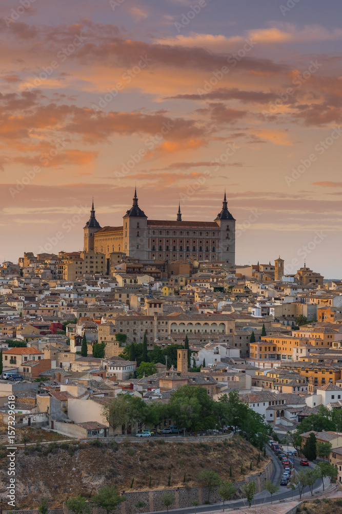 close view on Alcazar in Toledo,Spain at sunset