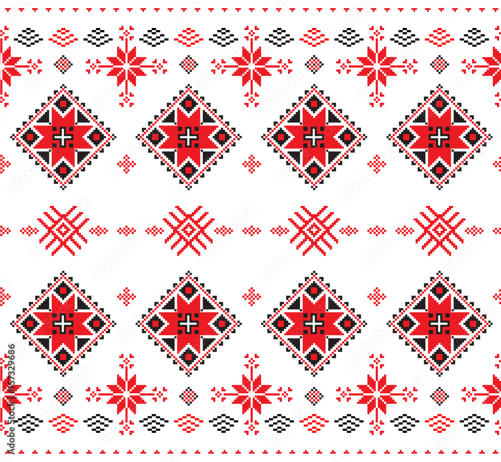 seamless pattern in Belarusian style Repeating cross-stitch embroidered folk. vector seamless pattern for fabric.