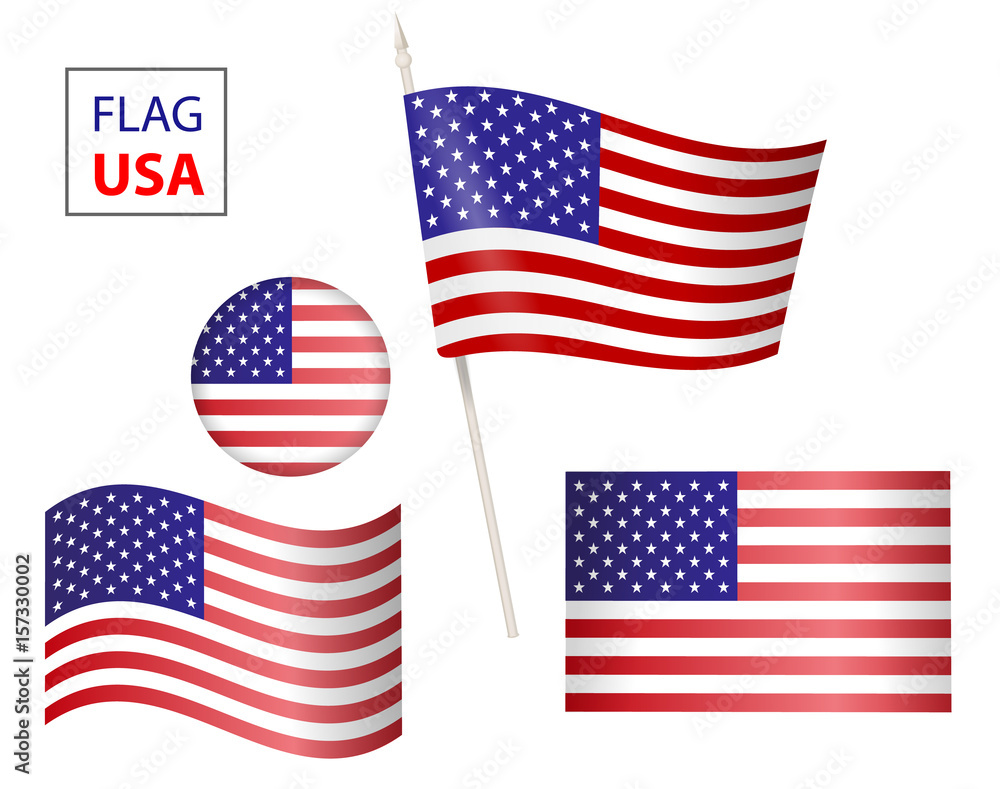 Set USA vector flag USA flag in form circle icon. Set USA vector flag USA flag in form circle icon.