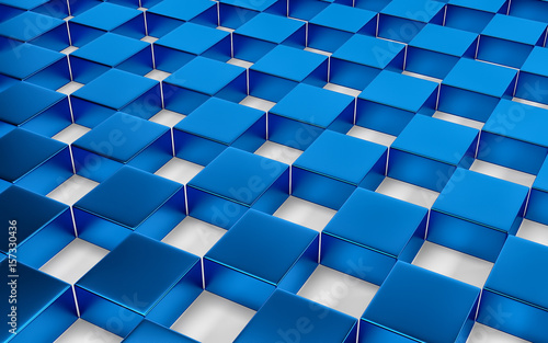 Abstract blue and white geometric background. 3D render