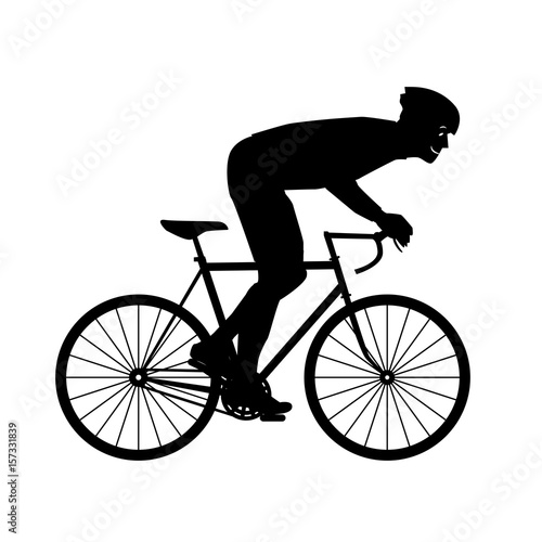 Silhouette cyclist isolated on white background.