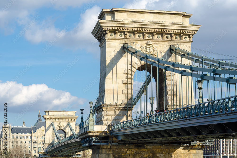 Obraz premium Chain Bridge on Danube river in Budapest city, Hungary