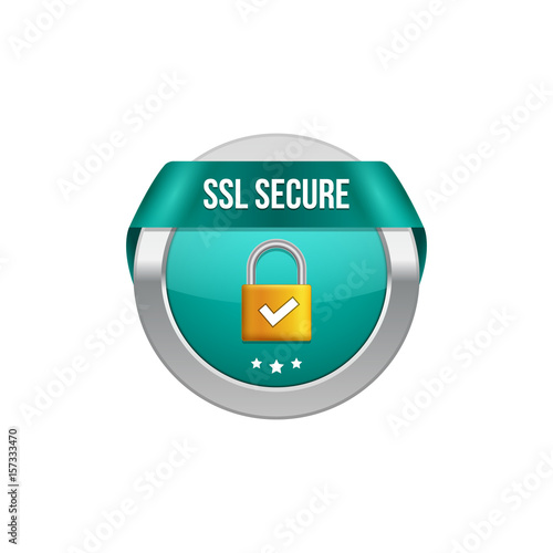SSL secure protection symbol. SSL security transaction button with ribbon. Lock guard design icon