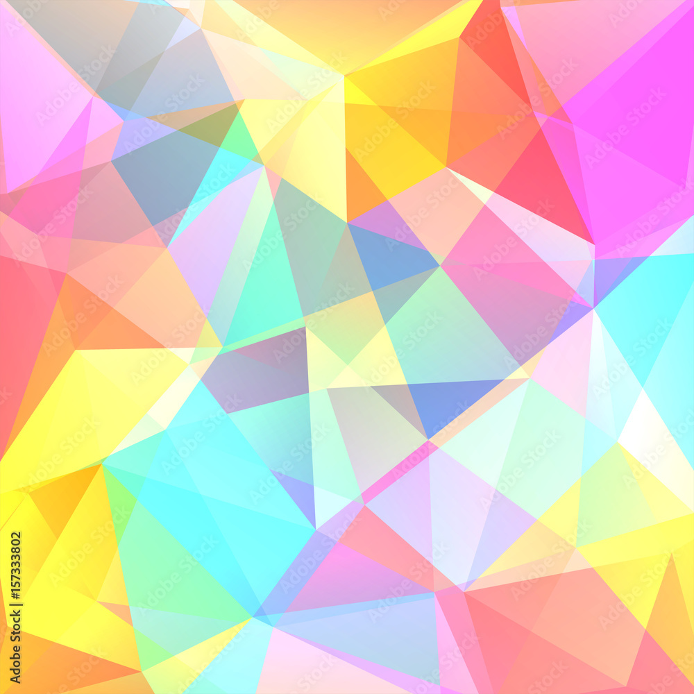 Abstract background consisting of colorful triangles. Geometric design for business presentations or web template banner flyer. Vector illustration. Pink, yellow, blue colors. Abstract background consisting of colorful triangles. Geometric design for business presentations or web template banner flyer. Vector illustration. Pink, yellow, blue colors.