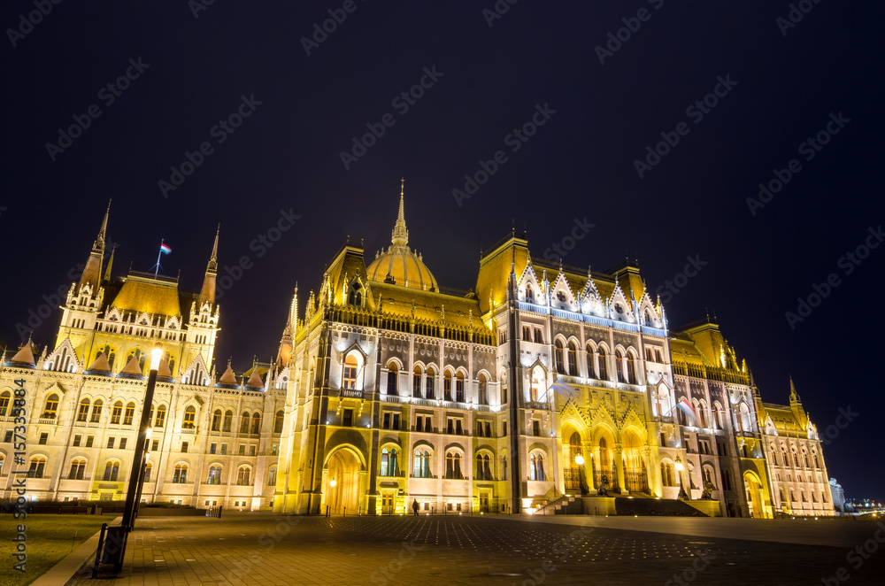 Night view on the Parliament Building in Budapest