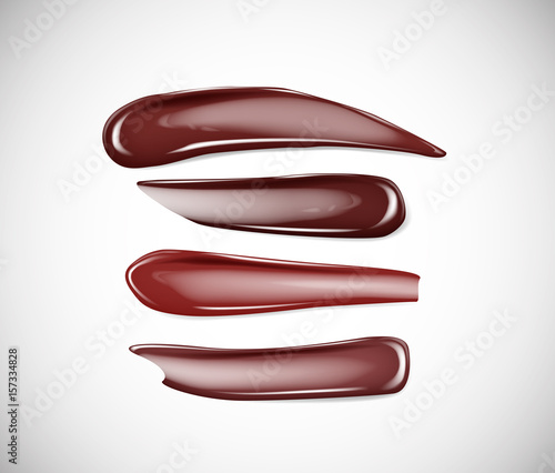 Collection of Smears lipstick, chocolate isolated on light background for advertising flyer, banner, leaflet.