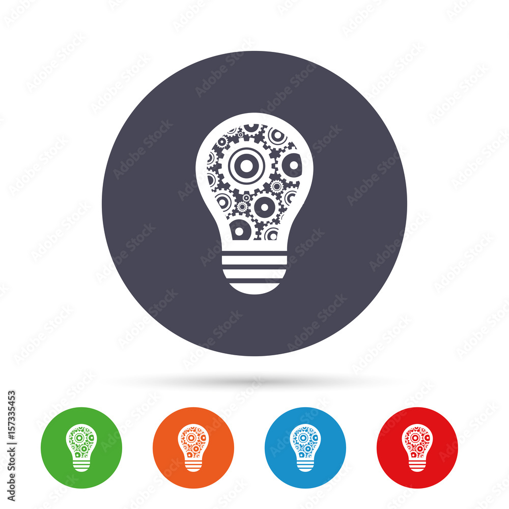 Light lamp sign icon. Bulb with gears symbol. Light lamp sign icon. Bulb with gears symbol.