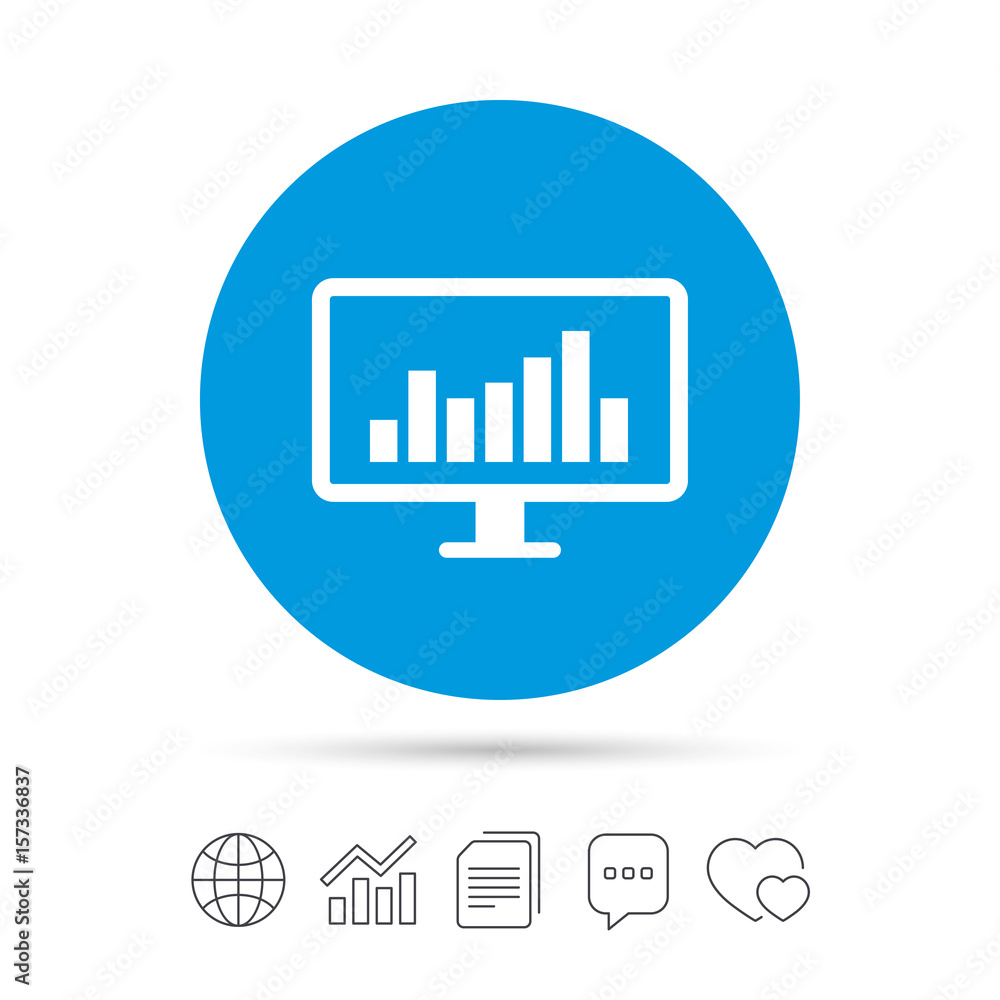 Computer monitor sign icon. Market monitoring. Computer monitor sign icon. Market monitoring.
