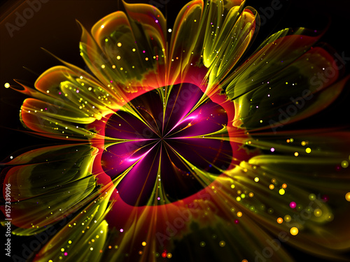 Flat Shine Flower Background with Bokeh Effect   - Fractal Art  