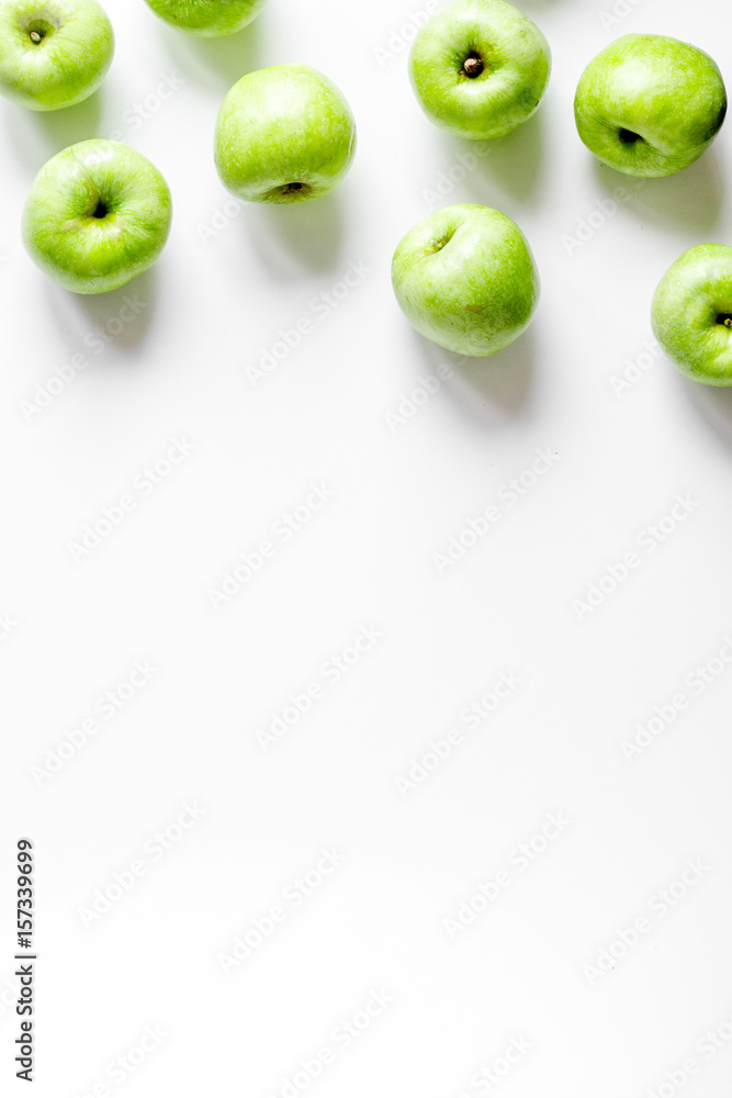 fitness food with green apples on white background top view mockup fitness food with green apples on white background top view mockup