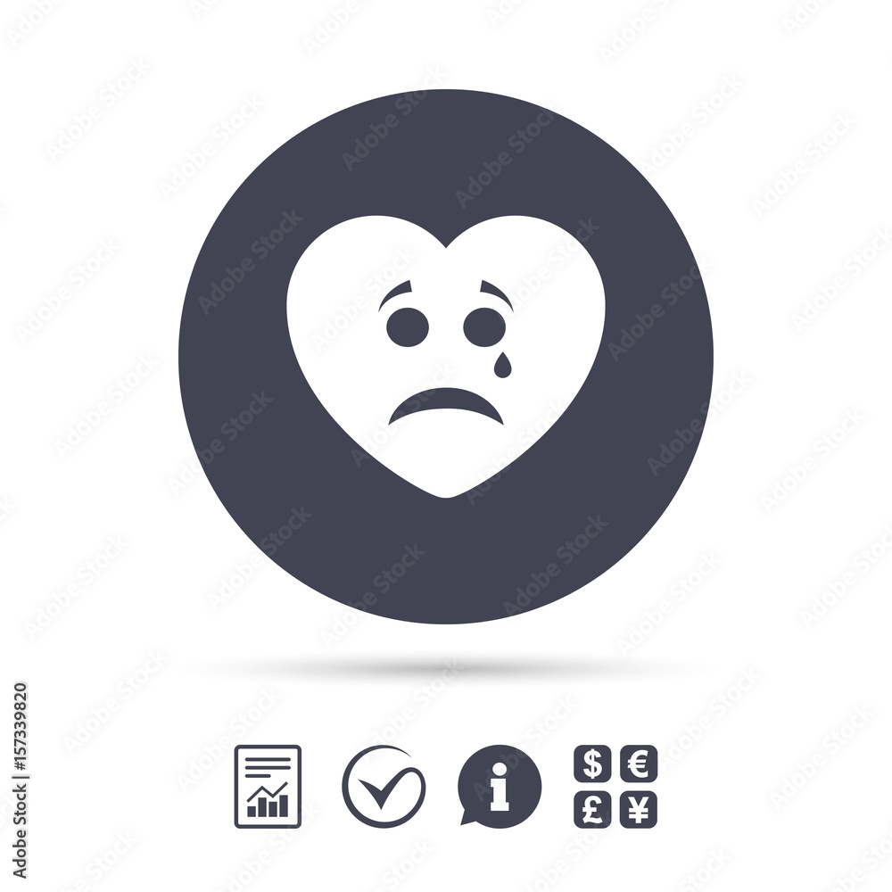 Sad heart face with tear icon. Crying symbol. Sad heart face with tear icon. Crying symbol.