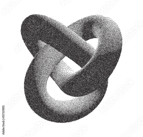 Vector Halftone Stippled Geometric Figure Illustration - 3D Infinity Torus Knot Loop