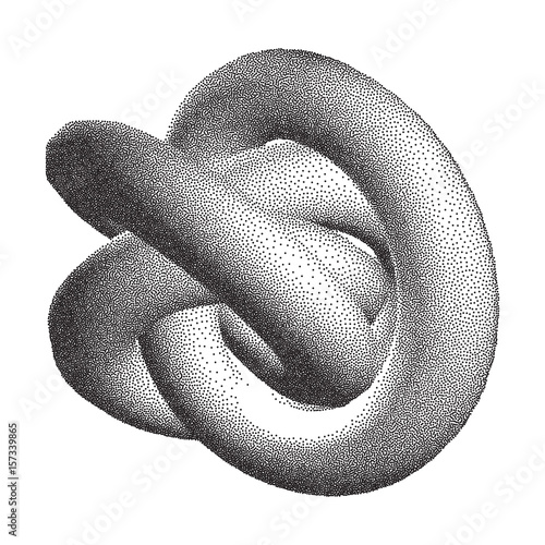 Vector Halftone Stippled Geometric Figure Illustration - 3D Infinity Torus Knot Loop
