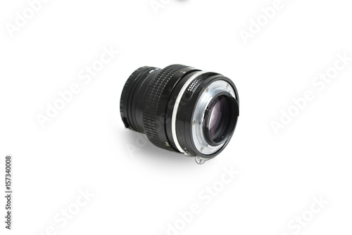 50 mm black lens camera with isolated white background