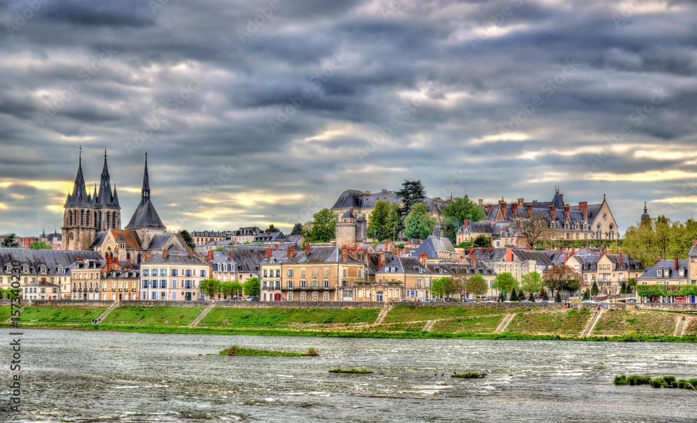 View of the old town of Blois and the Loire river - France