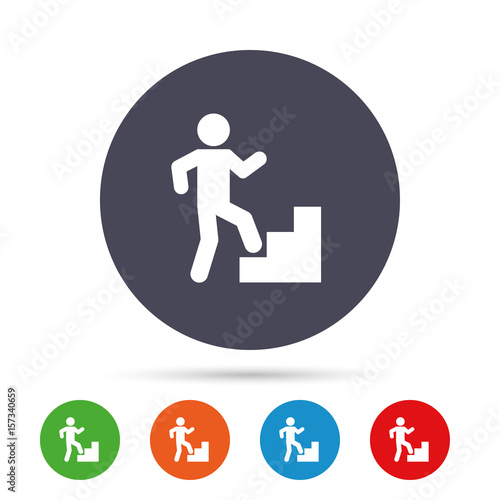 Upstairs icon. Human walking on ladder sign.