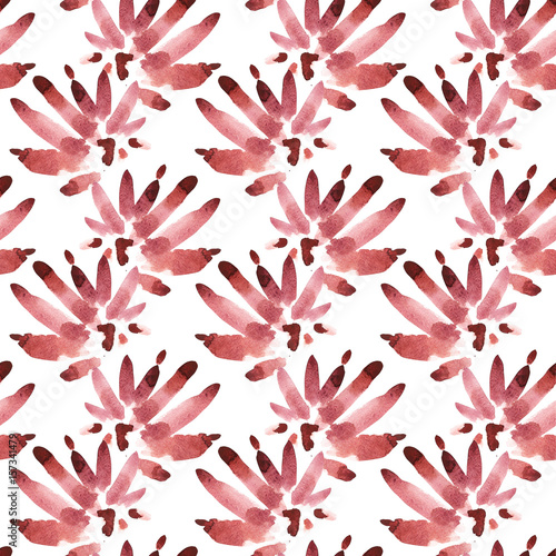 Watercolor illustrations of red leaf. Cute seamless pattern.