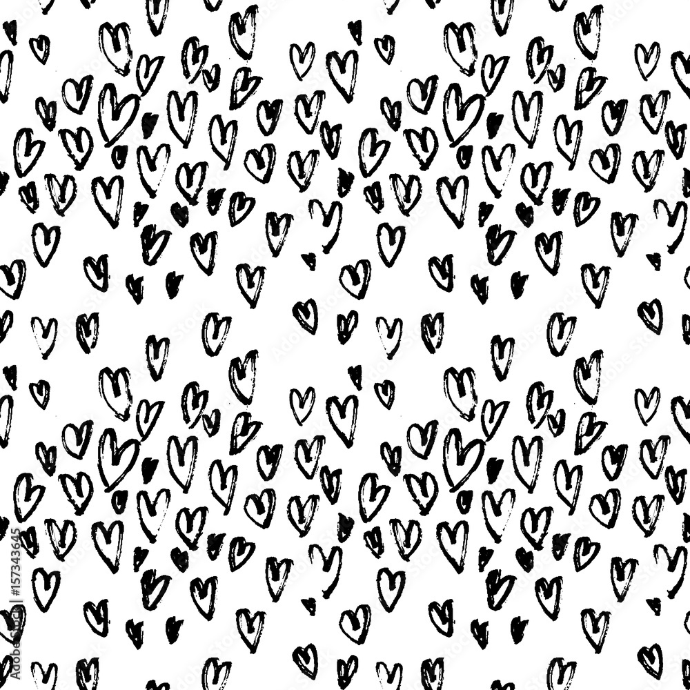 Pattern of hearts hand drawn vector sketch. Seamless heart art background hand drawn by marker or felt-tip pen drawing. Romantic symbols for love greeting valentines elements.