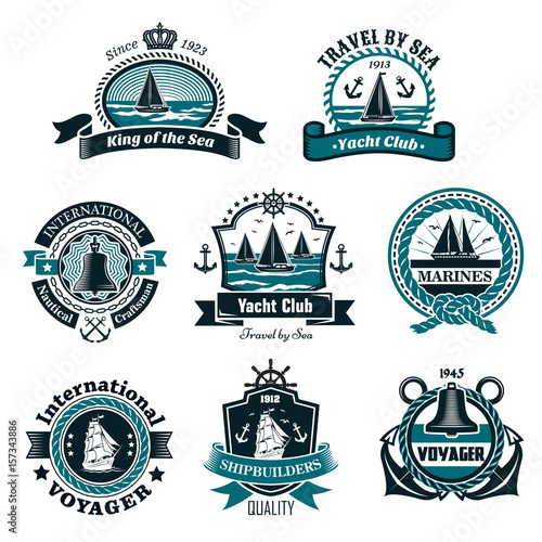 Nautical icons and vector marine symbols set