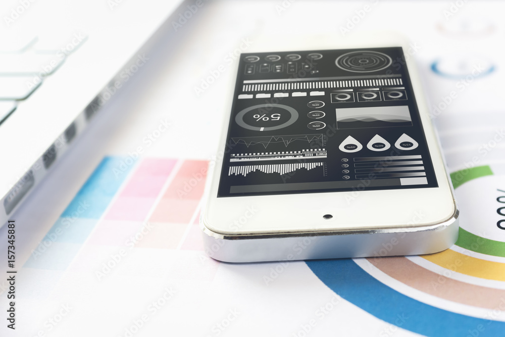 Fototapeta premium smartphone and laptop on the desk, concept working online. vintage effect