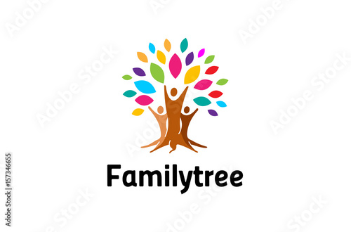 Creative Colorful People Tree Logo Design Illustration